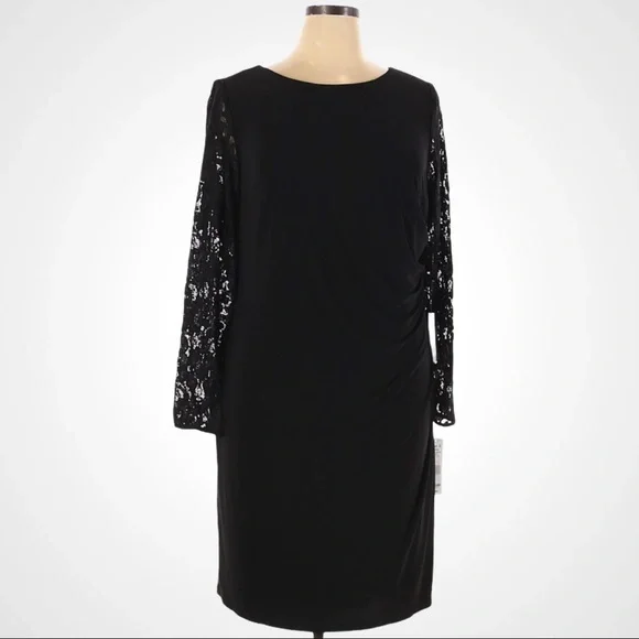 Eliza J | Dresses | Eliza J Black Lace Sleeve Ruched Sheath Dress Nwt |  Poshmark